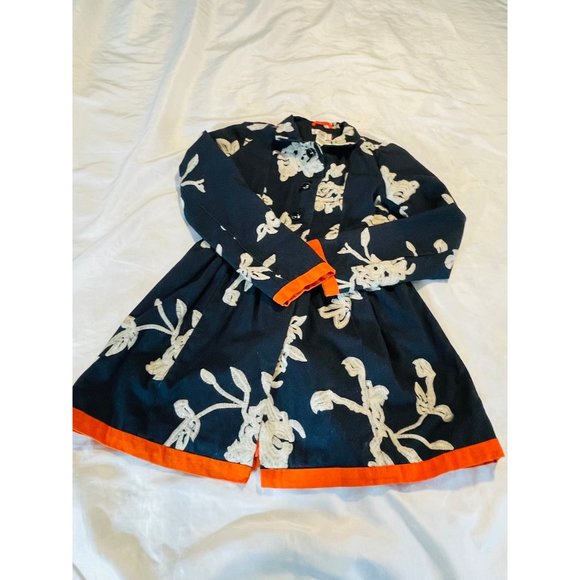 Freeway Floral Embroidered Baby Doll Jacket, Navy With Orange Trim Size Small - Picture 8 of 15
